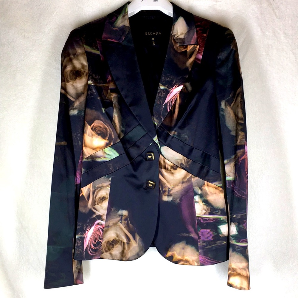 Escada 38 Roses Jacket Blazer 8 Black Purple